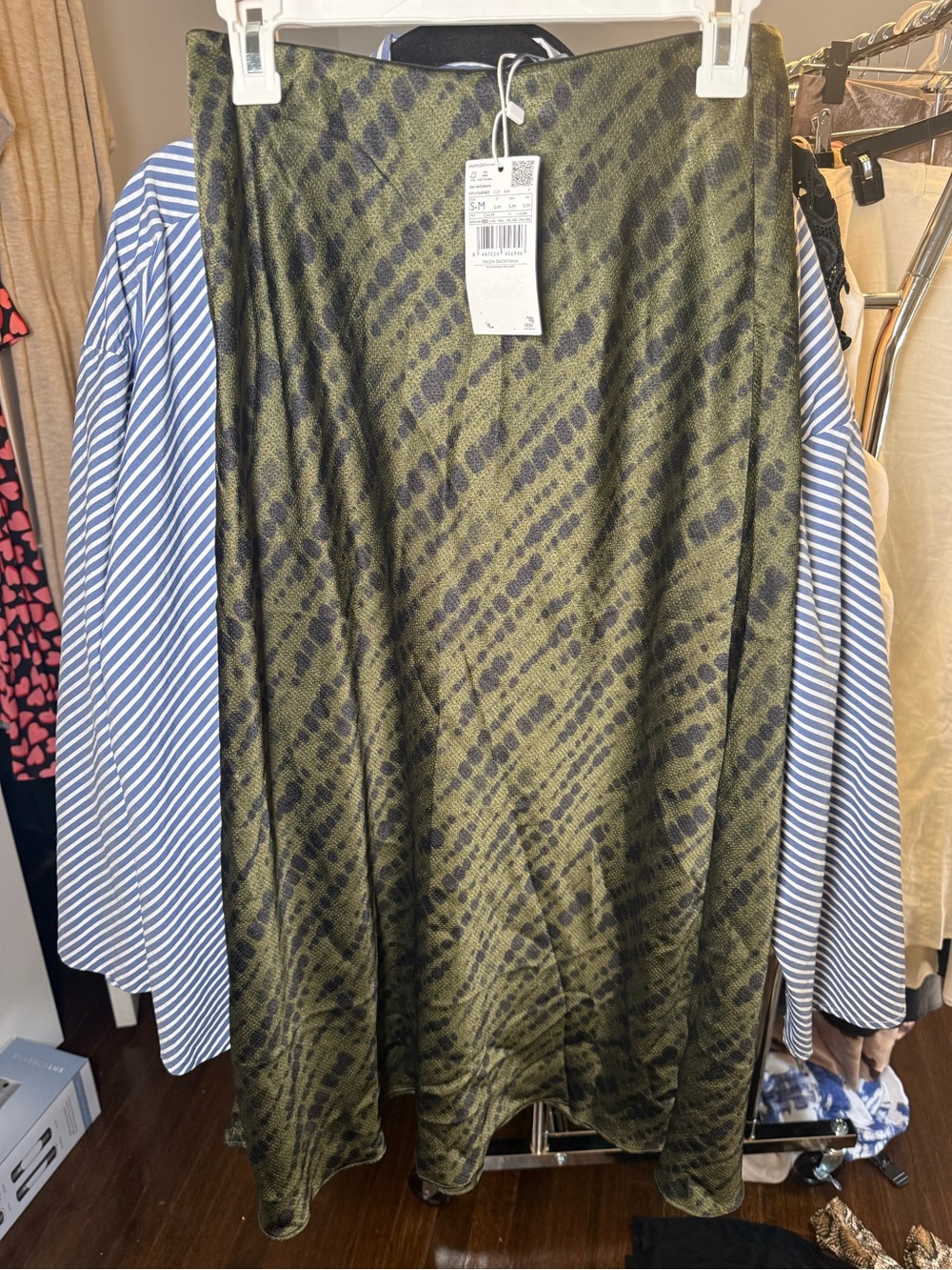 Mango Olive Green and Black Patterned Maxi Skirt